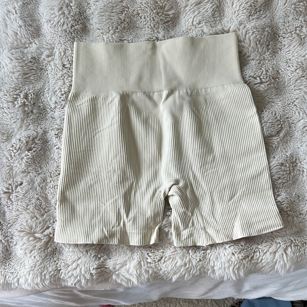 High-Waisted Cream Ribbed Women's Shorts